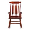 Patio Rocking Chair Solid Wood, Outdoor Porch Rocker Chair with Wooden Frame, Indoor Wooden Rocking Chair for Garden Backyard Balcony, Brown