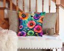 Colorful Anemones Throw Pillow Machine Washable, Indoor Outdoor Decorative Pillow for Couch, Bed or Patio, 14Hx14W