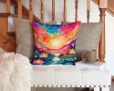 NEW Colorful Lotus Throw Pillow Machine Washable, Indoor Outdoor Decorative Pillow for Couch, Bed or Patio, 14Hx14W