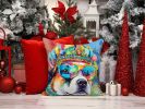 Akita Hippie Dawg Throw Pillow Machine Washable, Indoor Outdoor Decorative Pillow for Couch, Bed or Patio, 14Hx14W