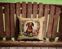 Dachshund and Flowers Throw Pillow Machine Washable, Indoor Outdoor Decorative Pillow for Couch, Bed or Patio, 14Hx14W