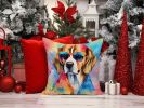 Beagle Hippie Dawg Throw Pillow Machine Washable, Indoor Outdoor Decorative Pillow for Couch, Bed or Patio, 14Hx14W
