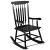 Patio Rocking Chair Solid Wood, Outdoor Porch Rocker Chair with Wooden Frame, Indoor Wooden Rocking Chair for Garden Backyard Balcony, Black