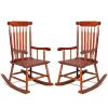 Patio Rocking Chair Solid Wood, Outdoor Porch Rocker Chair with Wooden Frame, Indoor Wooden Rocking Chair for Garden Backyard Balcony, Brown