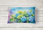 Flowers in Watercolor Throw Pillow Throw Pillow for Indoor Couch Bed Outdoor Patio Washable, Hydrangeas 1579,12Hx16W