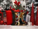 Belgian Sheepdog and Santa Claus Throw Pillow Machine Washable, Indoor Outdoor Decorative Pillow for Couch, Bed or Patio, 14Hx14W