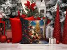 Brussels Griffon and Santa Claus Throw Pillow Machine Washable, Indoor Outdoor Decorative Pillow for Couch, Bed or Patio, 14Hx14W