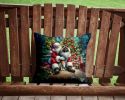 Keeshond and Santa Claus Throw Pillow Machine Washable, Indoor Outdoor Decorative Pillow for Couch, Bed or Patio, 14Hx14W