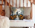 Marigold Spooky Halloween Throw Pillow Machine Washable, Indoor Outdoor Decorative Pillow for Couch, Bed or Patio, 14Hx14W