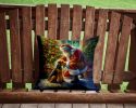 Airedale Terrier and Santa Claus Throw Pillow Machine Washable, Indoor Outdoor Decorative Pillow for Couch, Bed or Patio, 14Hx14W
