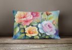 Flowers in Watercolor Throw Pillow Throw Pillow for Indoor Couch Bed Outdoor Patio Washable, Roses 1608,12Hx16W
