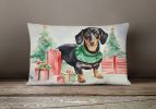Waiting on Christmas Throw Pillow Throw Pillow for Indoor Couch Bed Outdoor Patio Washable, Dachshund Black and Tan 1340,12Hx16W
