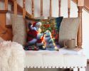 American Eskimo and Santa Claus Throw Pillow Machine Washable, Indoor Outdoor Decorative Pillow for Couch, Bed or Patio, 14Hx14W