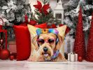 Airedale Terrier Hippie Dawg Throw Pillow Machine Washable, Indoor Outdoor Decorative Pillow for Couch, Bed or Patio, 14Hx14W