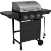 Nexgrill Premium 3 Burner Propane Barbecue Gas Grill, Side Table Open Cart with Wheels, Outdoor Cooking, Patio, Garden Barbecue
