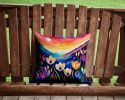 Colorful Crocus Throw Pillow Machine Washable, Indoor Outdoor Decorative Pillow for Couch, Bed or Patio, 14Hx14W