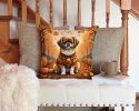 Tibetan Spaniel Fall Throw Pillow Machine Washable, Indoor Outdoor Decorative Pillow for Couch, Bed or Patio, 14Hx14W