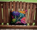 Colorful Ornamental Kale Throw Pillow Machine Washable, Indoor Outdoor Decorative Pillow for Couch, Bed or Patio, 14Hx14W