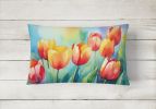Flowers in Watercolor Throw Pillow Throw Pillow for Indoor Couch Bed Outdoor Patio Washable, Tulips 1619,12Hx16W