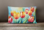 Flowers in Watercolor Throw Pillow Throw Pillow for Indoor Couch Bed Outdoor Patio Washable, Tulips 1619,12Hx16W