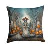 La Catrina Skeleton Spooky Halloween Throw Pillow Machine Washable, Indoor Outdoor Decorative Pillow for Couch, Bed or Patio, 14Hx14W