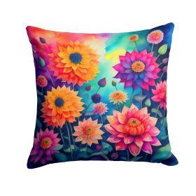 Colorful Dahlias Throw Pillow Machine Washable, Indoor Outdoor Decorative Pillow for Couch, Bed or Patio, 14Hx14W (Default: Default)