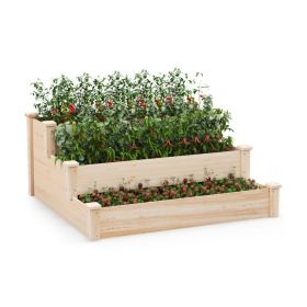 3-Tier Wooden Raised Garden Bed for Backyard Patio Gardening (Color: natural)