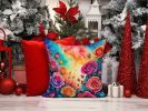 Colorful Roses Throw Pillow Machine Washable, Indoor Outdoor Decorative Pillow for Couch, Bed or Patio, 14Hx14W