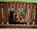 Dachshund and Santa Claus Throw Pillow Machine Washable, Indoor Outdoor Decorative Pillow for Couch, Bed or Patio, 14Hx14W
