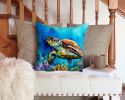Loggerhead Sea Turtle Throw Pillow Machine Washable, Indoor Outdoor Decorative Pillow for Couch, Bed or Patio, 14Hx14W