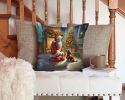 Dachshund and Santa Claus Throw Pillow Machine Washable, Indoor Outdoor Decorative Pillow for Couch, Bed or Patio, 14Hx14W