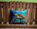 Loggerhead Sea Turtle Throw Pillow Machine Washable, Indoor Outdoor Decorative Pillow for Couch, Bed or Patio, 14Hx14W