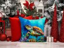 Loggerhead Sea Turtle Throw Pillow Machine Washable, Indoor Outdoor Decorative Pillow for Couch, Bed or Patio, 14Hx14W