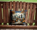 Calacas Skeletons Spooky Halloween Throw Pillow Machine Washable, Indoor Outdoor Decorative Pillow for Couch, Bed or Patio, 14Hx14W