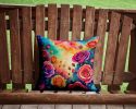Colorful Roses Throw Pillow Machine Washable, Indoor Outdoor Decorative Pillow for Couch, Bed or Patio, 14Hx14W