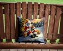 Chihuahua and Santa Claus Throw Pillow Machine Washable, Indoor Outdoor Decorative Pillow for Couch, Bed or Patio, 14Hx14W