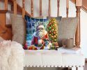 Boxer and Santa Claus Throw Pillow Machine Washable, Indoor Outdoor Decorative Pillow for Couch, Bed or Patio, 14Hx14W